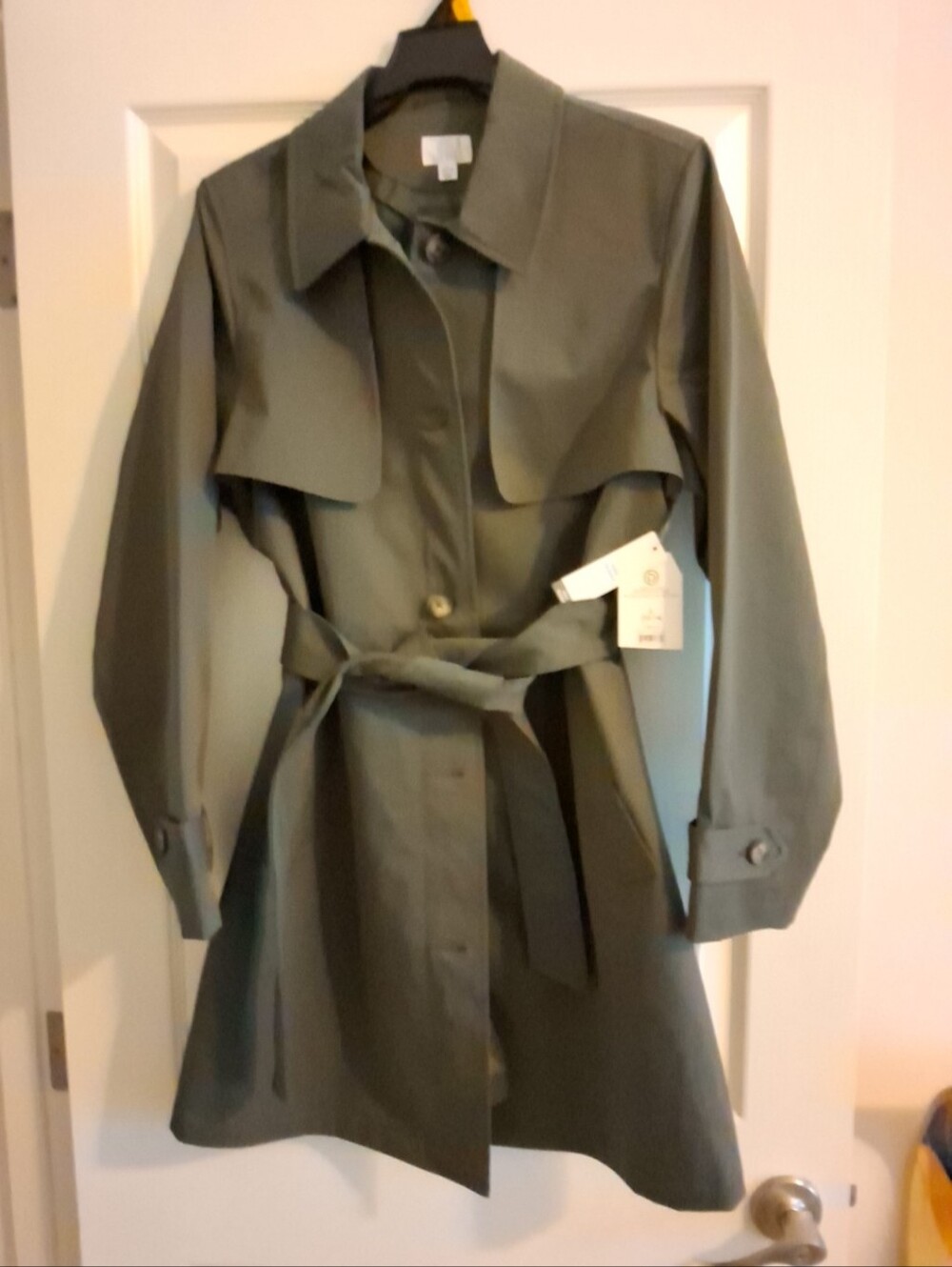 Time and Tru Women's Belted Trench Coat Green Large